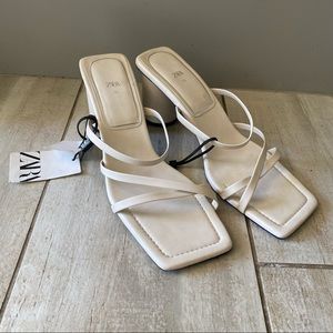 Zara Cream Square Toe Strappy Heels